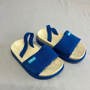 Native Blue and Cream Sandals with Textured Footbed